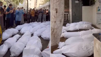 صورة دفن عشرات الشهداء في “قبر جماعي” بمستشفى الشفاء في غزة